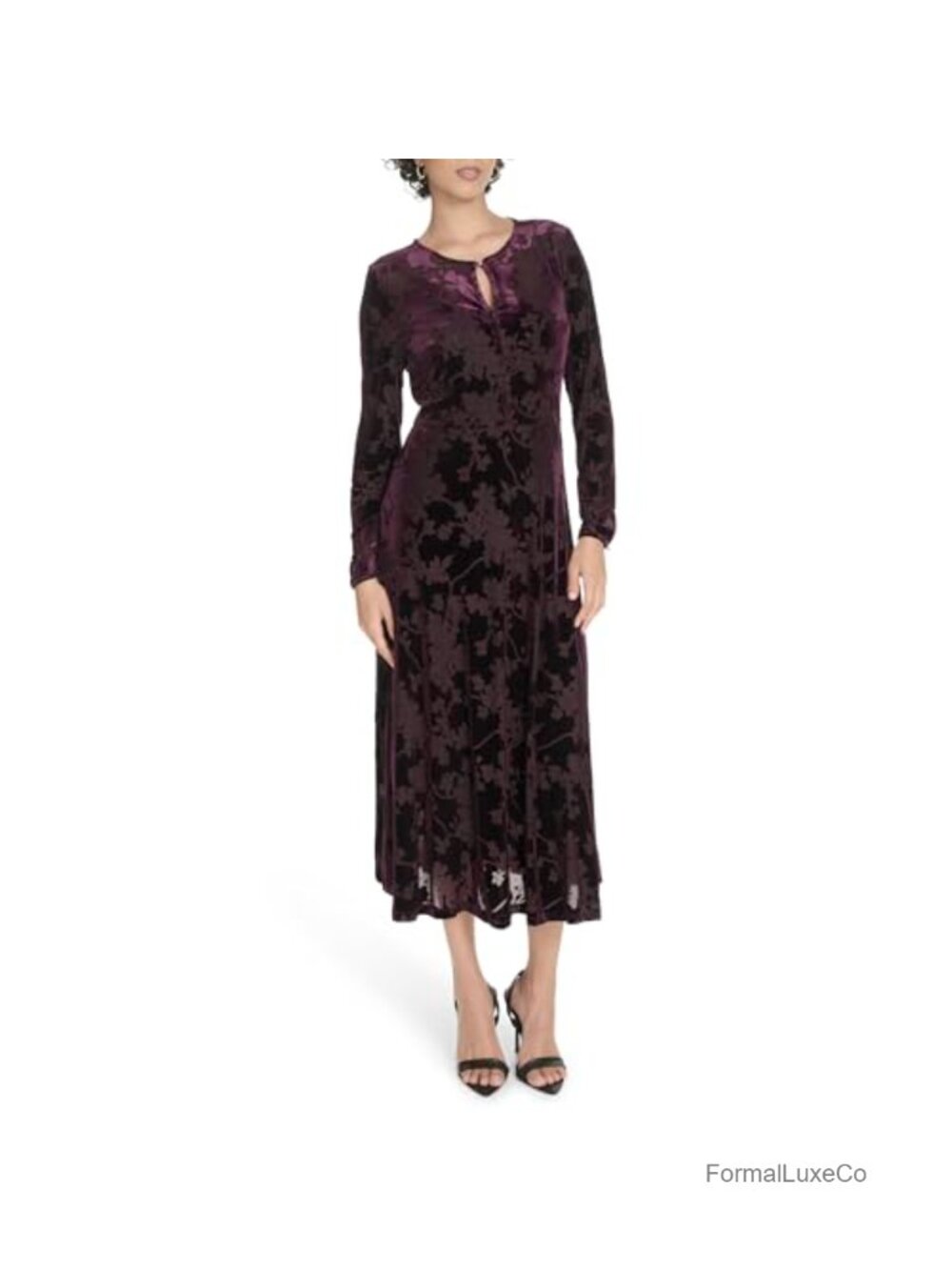 Tommy Hilfiger Long Sleeve Keyhole Neck Velvet Burnout Midi Dress